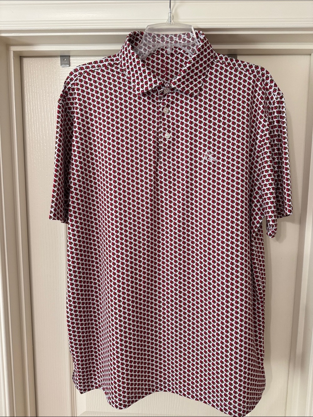 Rhoback Maroon and White Geometric Print Polo